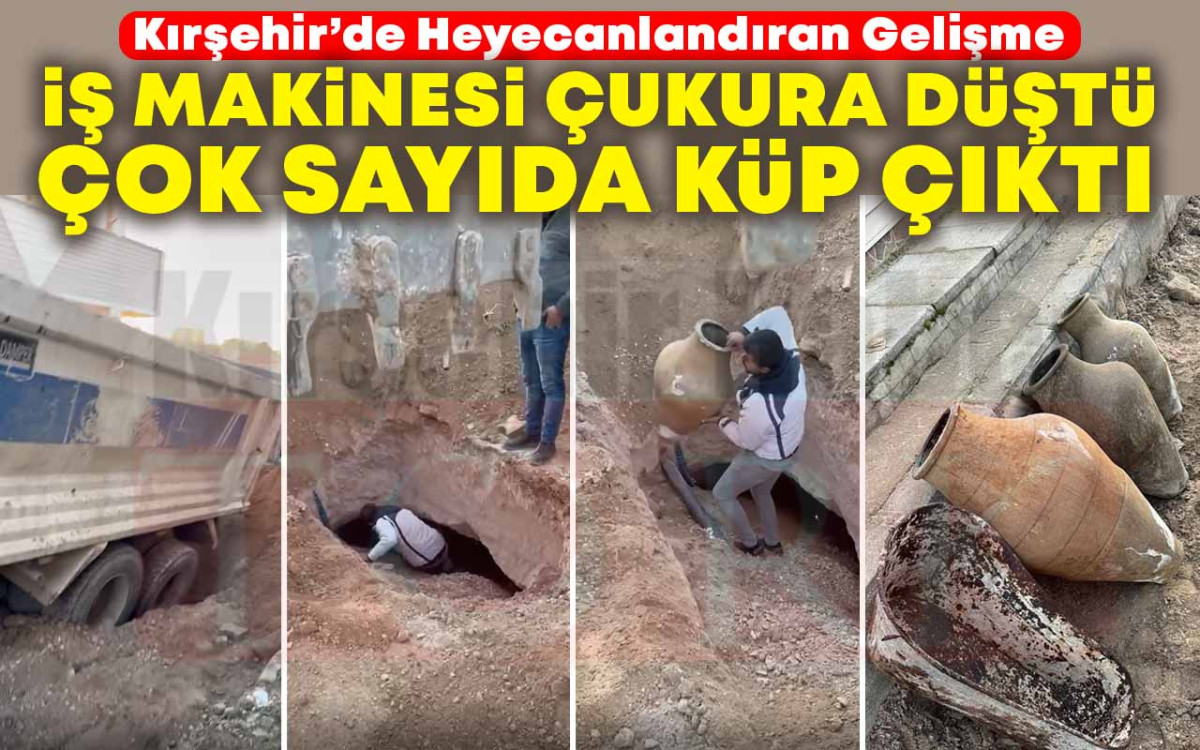 İş Makinesi Çukura Düştü Çok Sayıda Küp Çıktı